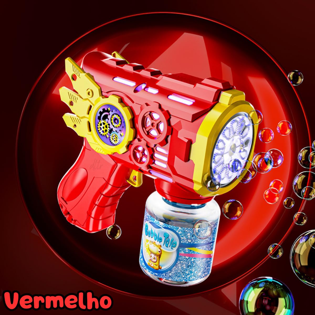 Detalhe da pistola Bubble Gun vermelha